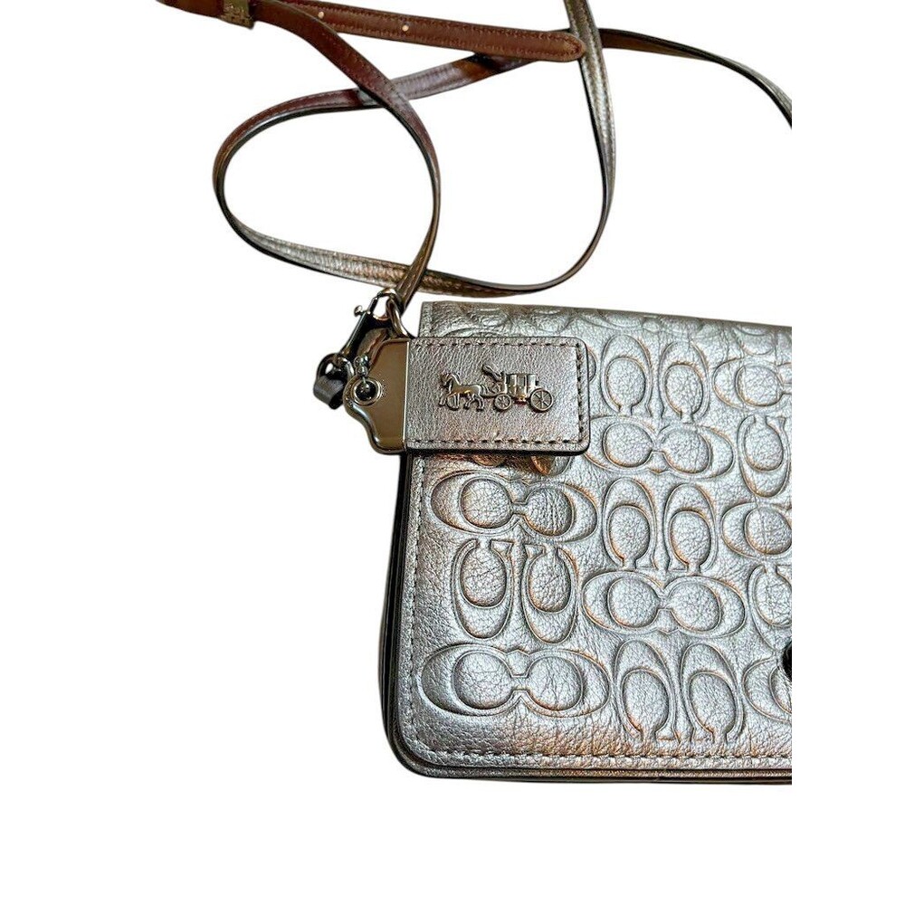 Coach 1941 Metallic Gray Leather Signature Embossed Dinky - Gunmetal - Graphite - Picture 2 of 11